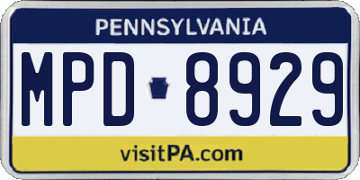 PA license plate MPD8929