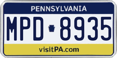 PA license plate MPD8935
