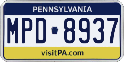 PA license plate MPD8937