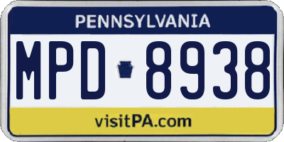 PA license plate MPD8938