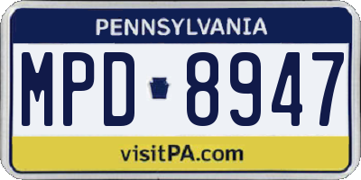 PA license plate MPD8947