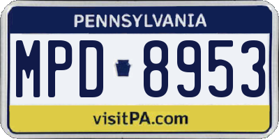 PA license plate MPD8953