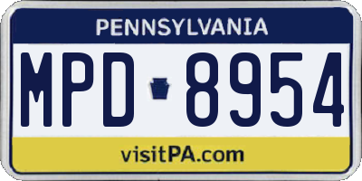 PA license plate MPD8954