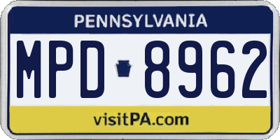 PA license plate MPD8962