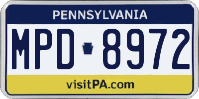 PA license plate MPD8972