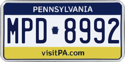 PA license plate MPD8992