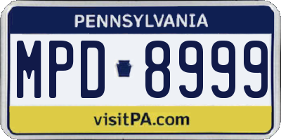 PA license plate MPD8999