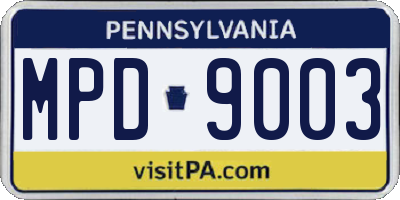 PA license plate MPD9003