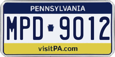 PA license plate MPD9012