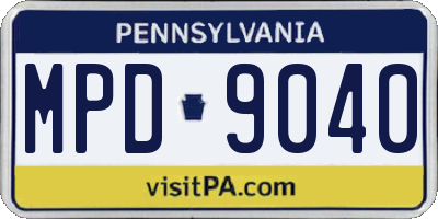 PA license plate MPD9040