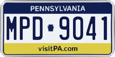 PA license plate MPD9041
