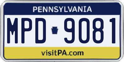 PA license plate MPD9081