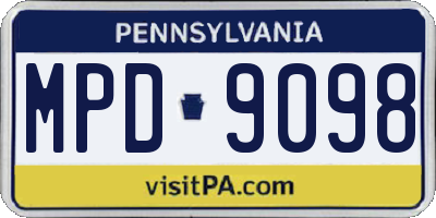 PA license plate MPD9098