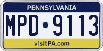 PA license plate MPD9113