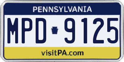 PA license plate MPD9125