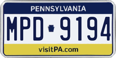 PA license plate MPD9194