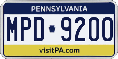 PA license plate MPD9200