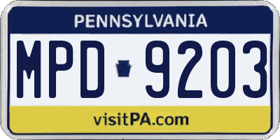 PA license plate MPD9203