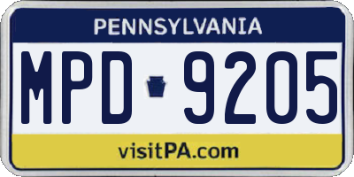 PA license plate MPD9205