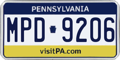 PA license plate MPD9206