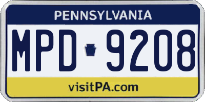 PA license plate MPD9208