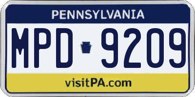 PA license plate MPD9209