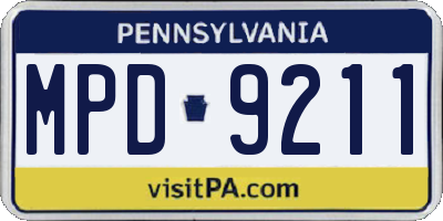 PA license plate MPD9211