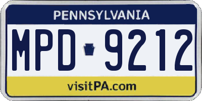PA license plate MPD9212