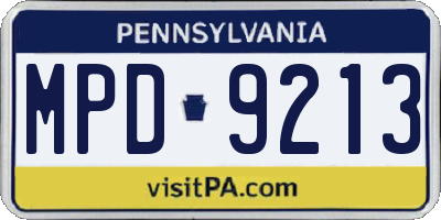 PA license plate MPD9213