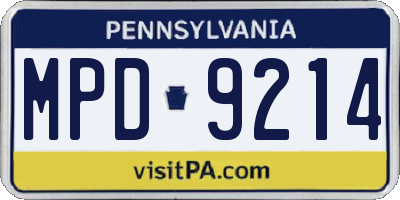PA license plate MPD9214