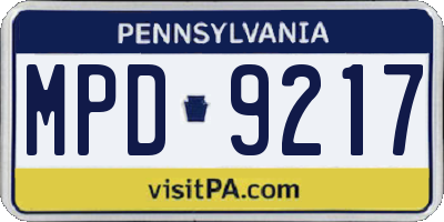 PA license plate MPD9217