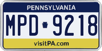 PA license plate MPD9218