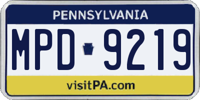 PA license plate MPD9219