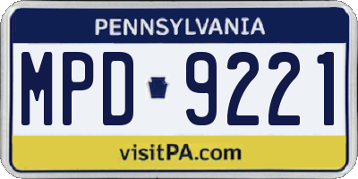 PA license plate MPD9221
