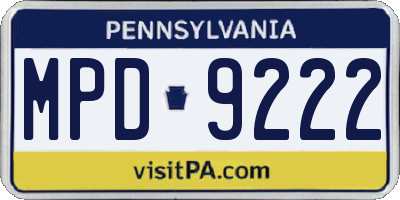PA license plate MPD9222