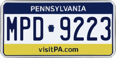PA license plate MPD9223