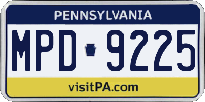 PA license plate MPD9225