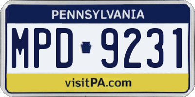 PA license plate MPD9231