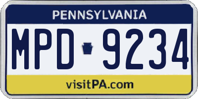 PA license plate MPD9234