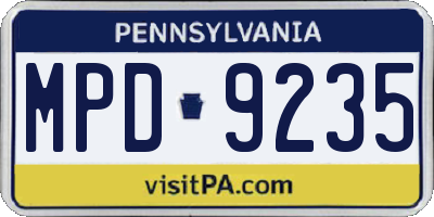 PA license plate MPD9235