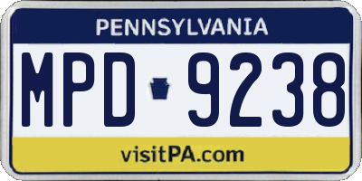 PA license plate MPD9238