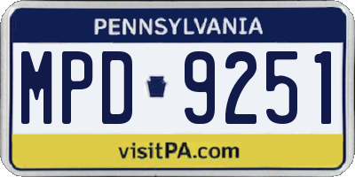 PA license plate MPD9251