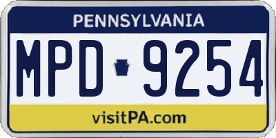 PA license plate MPD9254