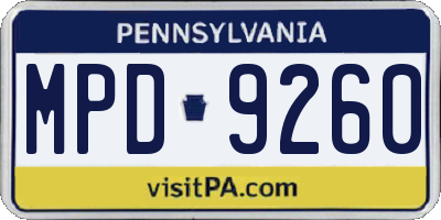PA license plate MPD9260