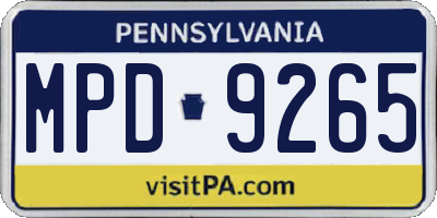 PA license plate MPD9265