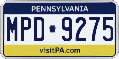 PA license plate MPD9275