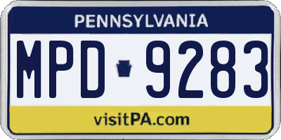 PA license plate MPD9283