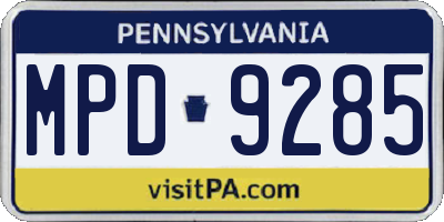 PA license plate MPD9285
