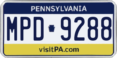 PA license plate MPD9288