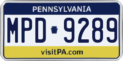 PA license plate MPD9289